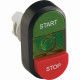 Кнопка двойная mpd15-11g (зеленая/красная-выступающая) зеленая л инза с текстом (start/stop)