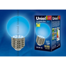 Лампа светодиодная led-g45-0,65вт/blue/e27 для декоративной подсветки uniel. цвет голубой. картон. 4423