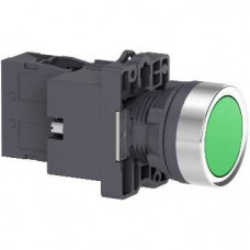 Кнопка с подсветкой зелёная с пружинным возвратом 22мм 220-230 в переменного тока ip54, 1 но, acs XA2EW33M1