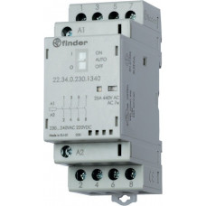 Контактор модульный 4no 25а, контакты agni, катушка 230 в ас/dc, ширина 35 мм, степень защиты ip20, опции: механический индикатор + led (1 шт.) finder 223402301320PAS
