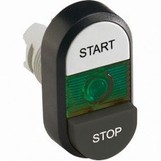 Кнопка двойная mpd19-11g (белая/черная-выступающая) зеленая линз а с текстом (start/stop) 1SFA611148R1102