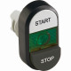 Кнопка двойная mpd19-11g (белая/черная-выступающая) зеленая линз а с текстом (start/stop)