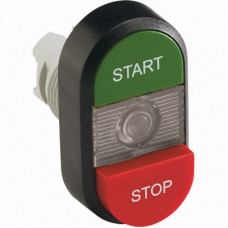 Кнопка двойная mpd15-11с (зеленая/красная-выступающая) прозрачна я линза с текстом (start/stop) 1SFA611144R1108