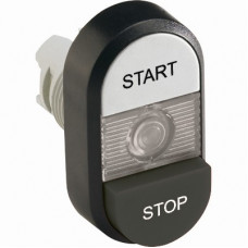 Кнопка двойная mpd19-11с (белая/черная-выступающая) прозрачная л инза с текстом (start/stop) 1SFA611148R1108