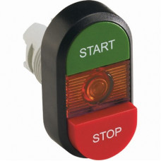 Кнопка двойная mpd15-11r (зеленая/красная-выступающая) красная-в ыступающая линза с текстом (start/stop) 1SFA611144R1101