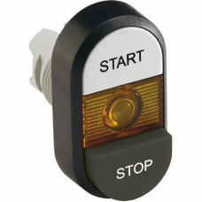Кнопка двойная mpd19-11y (белая/черная-выступающая) желтая линза с текстом (start/stop) 1SFA611148R1103