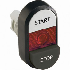 Кнопка двойная mpd19-11r (белая/черная-выступающая) красная линз а с текстом (start/stop) 1SFA611148R1101
