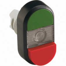 Кнопка двойная mpd12-11с (зеленая/красная-выступающая) прозрачна я линза без текста 1SFA611141R1108