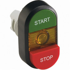 Кнопка двойная mpd15-11y (зеленая/красная-выступающая) желтая ли нза с текстом (start/stop) 1SFA611144R1103