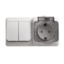 Блок выключатель 2-клавишный + розетка с заземлением сх.1 оп белый этюд |7шт| BPA16-242B