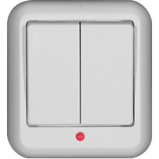 Выключатель 2-клавишный с индикацией оп (250в,6а) белый прима |130шт| A56-007-B