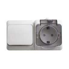 Блок выключатель 1-клавишный + розетка с заземлением сх.1 оп белый этюд |7шт| BPA16-241B