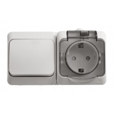 Блок переключатель 1-клавишный + розетка с заземлением сх.1 оп белый этюд |7шт| BPA16-246B