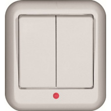 Выключатель 2-клавишный с индикацией оп (250в, 10а-6ах) белый прима |130шт|s VA5U-213-B