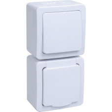 Блок выключатель 1-клавишный, розетка с заземлением c белой крышкой бгб-22-31-гпбб ip54 гермес plus (5шт) иэк EBGMP20-K01-31-54-EC