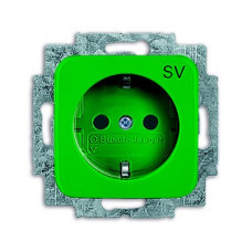 Розетка schuko 16а 250в, серия busch-duro 2000 si зеленая (центральная плата и суппорт) 2011-0-2225