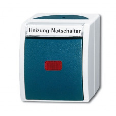 Переключатель 1-клавишный, контрольный, с красной линзой, с маркировкой heizung-notschalter, ip44, для открытого монтажа, серия ocean, цвет серый/сине-зелёный 1085-0-1609