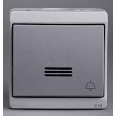Выключатель кнопочный с подсветкой с символом звонок, оп, серый, в сборе ip55 ENN35762