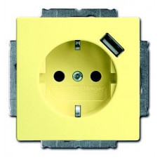 Розетка schuko с устройством зарядным usb, 20 eucbusb-815-500, solo жёлтый(сахара), 16а, 700 ма, электронная защита от перегрузки и кз, безвинтовые клеммы, защитные шторки, 2011-0-6181