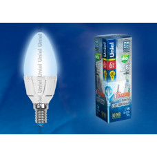 Лампа светодиодная led-c37-6w/nw/e14/fr/dim alp01wh 6вт, свеча, матовая, алюминий, серия palazzo uniel%s 8688