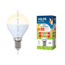 Лампа светодиодная led-g45-6вт/ww/e14/fr/o volpe. форма шар, матовая колба. пластик. теплый белый. серия optima. картонs 10217