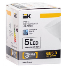 Лампа светодиодная led mr16 софит 5 вт 350 лм 12 в 4000 к gu5.3 иэкs LL-MR16-5-12-40-GU5