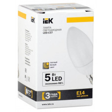 Лампа светодиодная led c37 свеча 5 вт 400 лм 230 в 3000 к e14 иэкs LL-C37-5-230-30-E14-FR