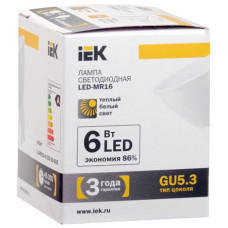 Лампа светодиодная led mr16 софит 6 вт 500 лм 230 в 3000 к gu5.3 иэкs LL-MR16-6-230-30-GU5