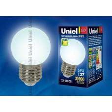 Лампа светодиодная led-g45-0,65вт/cw/e27 для декоративной подсветки uniel. цвет белый. картон.s 4463