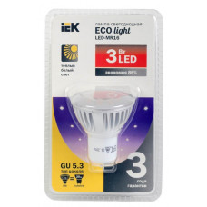 Лампа светодиодная led mr16 софит 3 вт 180 лм 230 в 3000 к gu5.3-eco иэкs LLP-MR16-3-230-30-GU5