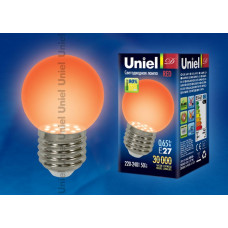 Лампа светодиодная led-g45-0,65вт/red/e27 для декоративной подсветки uniel. цвет красный. картон. 4424