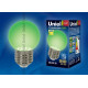 Лампа светодиодная led-g45-0,65вт/green/e27 для декоративной подсветки uniel. цвет зеленый. картон.s