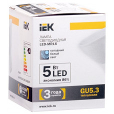 Лампа светодиодная led mr16 софит 5 вт 370 лм 230 в 4000 к gu5.3 иэкs LL-MR16-5-230-40-GU5
