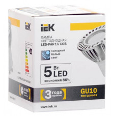 Лампа светодиодная led par16 cob софит 5 вт 350 лм 230 в 4000 к gu10 иэкs LL-PAR16-5-230-40-GU10