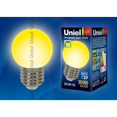 Лампа светодиодная led-g45-0,65вт/yellow/e27 для декоративной подсветки uniel. цвет желтый. картон.s 4425