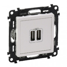 Зарядное устройство с двумя usb - разьемами 240 в / 5 в, 1500 ма, с лицевой панелью, белое, valena life (5 шт.) legrand 753412