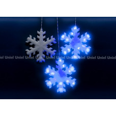 Занавес светодиодный фигурный uld-e2703-120/dta blue ip20 snowflakes с контроллером «снежинки». 10 подвесов. 120 светодиодов. размер 2,7х0,3м. синий. ip20. провод прозрачный. картон. 11128